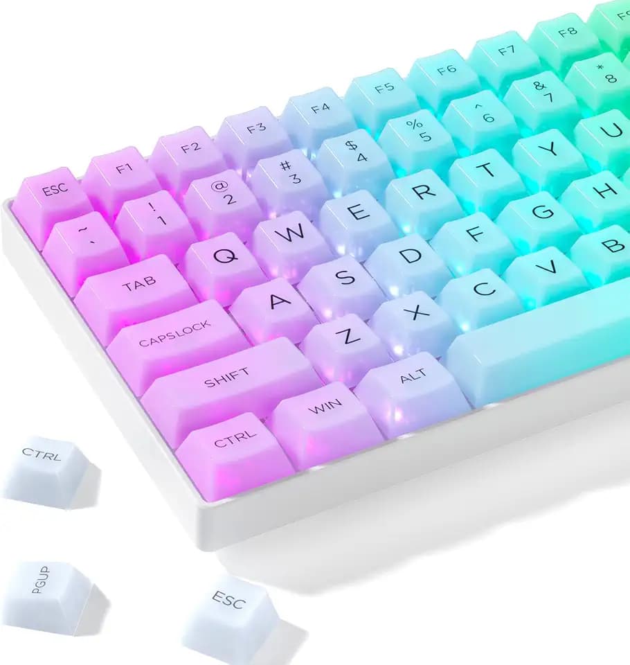 Womier Klare Tastenkappen - Weiße Benutzerdefinierte 75% Cherry Profile Tastatur-Tastenkappen, 140 Tasten, Weißer Nebel, Durchscheinendes Set für Cherry Gateron MX