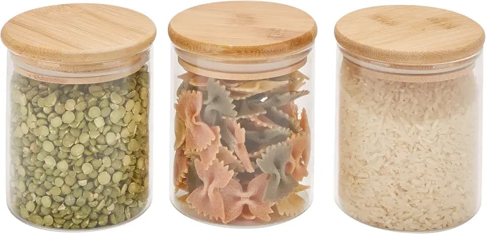 Kitchen Details Glass Food Storage Containers with Bamboo Lids | 3-Piece Set 4x3x3 Inch | Airtight Meal Prep Containers | Eco Friendly Kitchen Storage