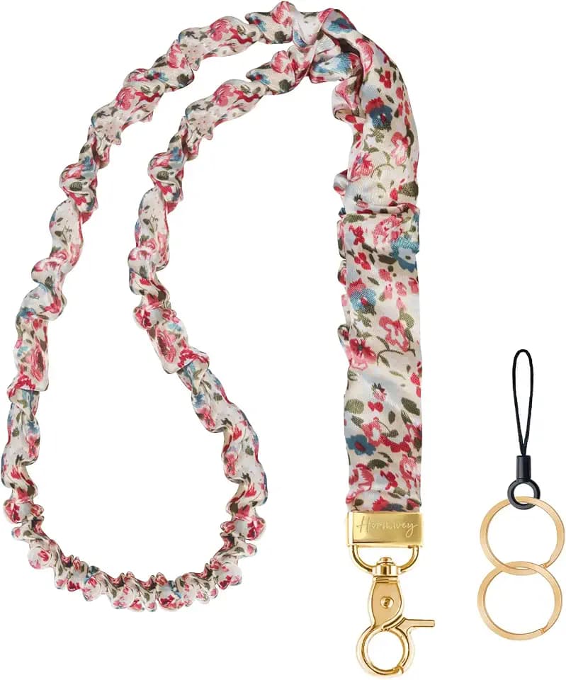 Hovmwey Scrunchie Teacher Lanyards for ID Badges Keys, Long Neck Key Lanyard Straps for Women Card Holder Keychain Wallet