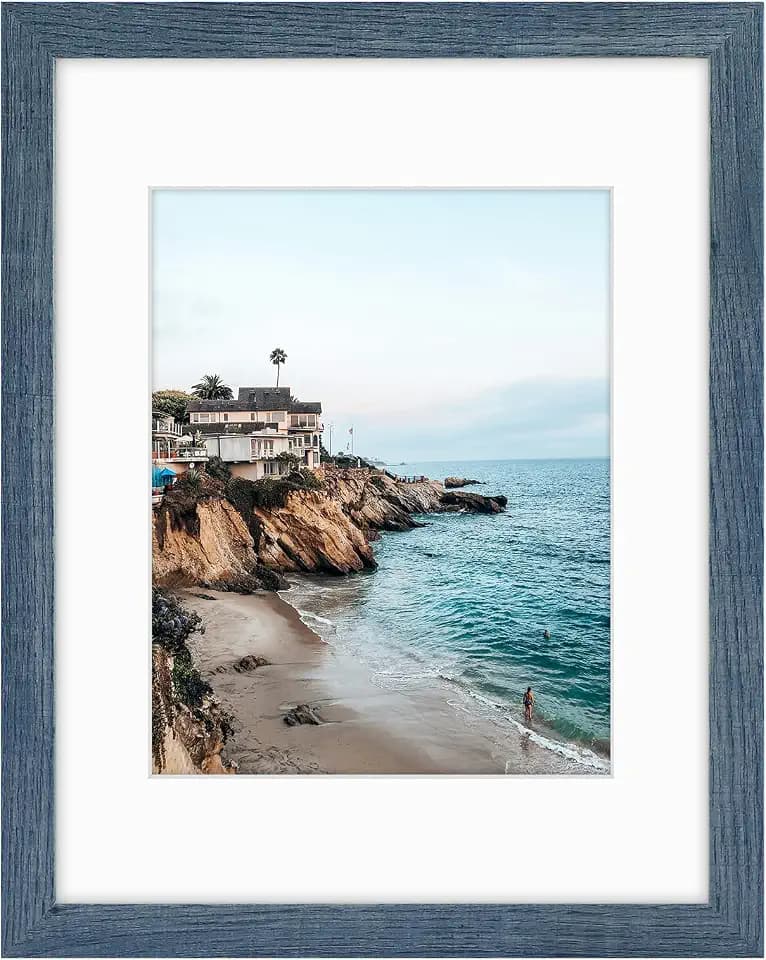 Frametory 11x14 Frame with Mat for 8x10, Real Glass, Blue