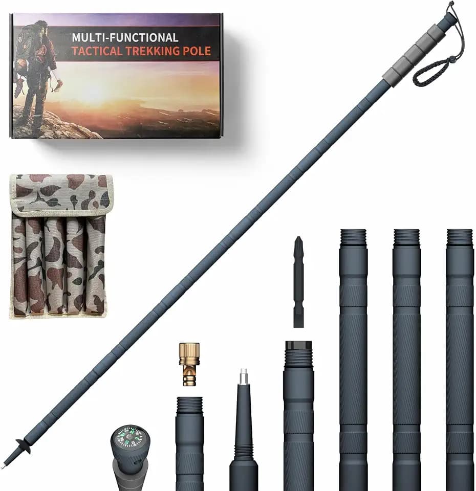 GoldPig Tactical Hiking Stick, 48" Aluminum, Tungsten Tip, 6-Piece