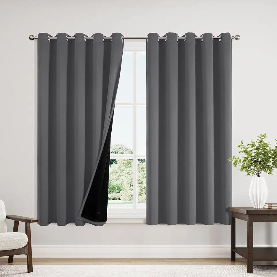ChrisDowa 100% Blackout Curtains for Bedroom 63 Inches Long 2 Panels Set