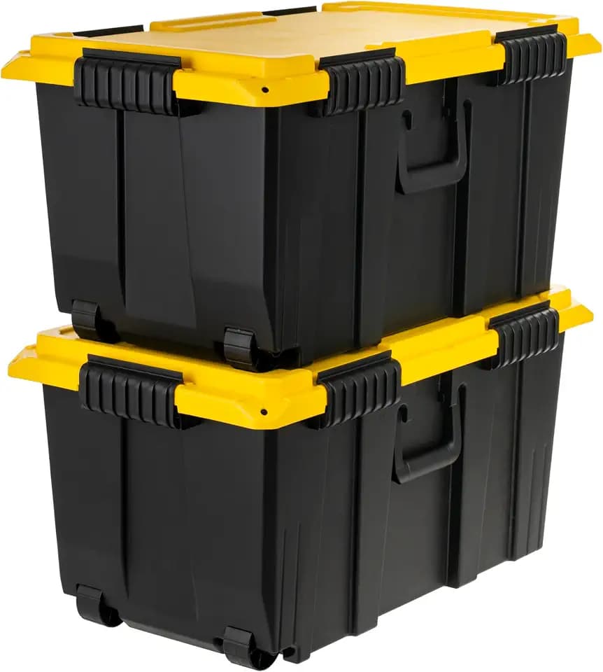 IRIS USA 2-Pack 22 Gal Footlocker Storage Trunk with Wheels, Black/Yellow