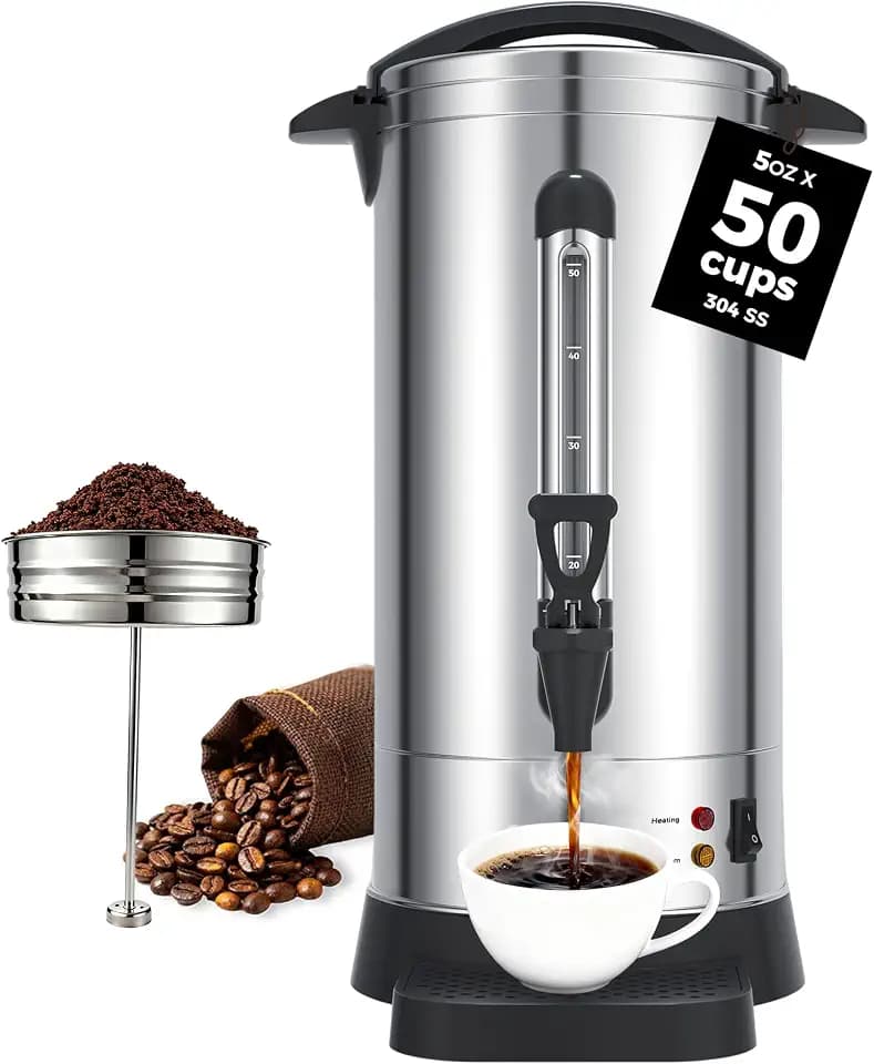 OSTBA 50-Cup Commercial Coffee Urn, 10L 304 Stainless Steel Percolator