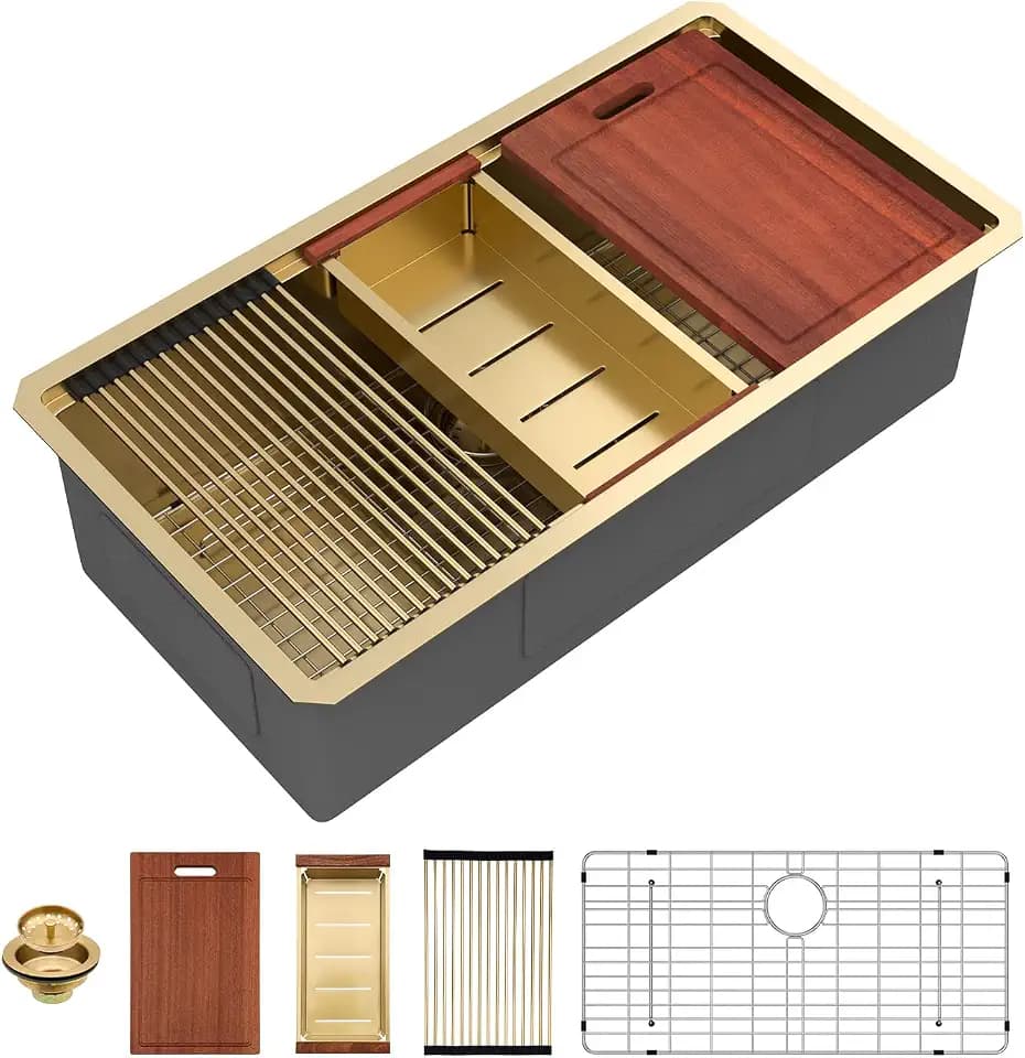 Sarlai 36 Gold Undermount Kitchen Sink Workstation 36x19 Inch Large Sinks