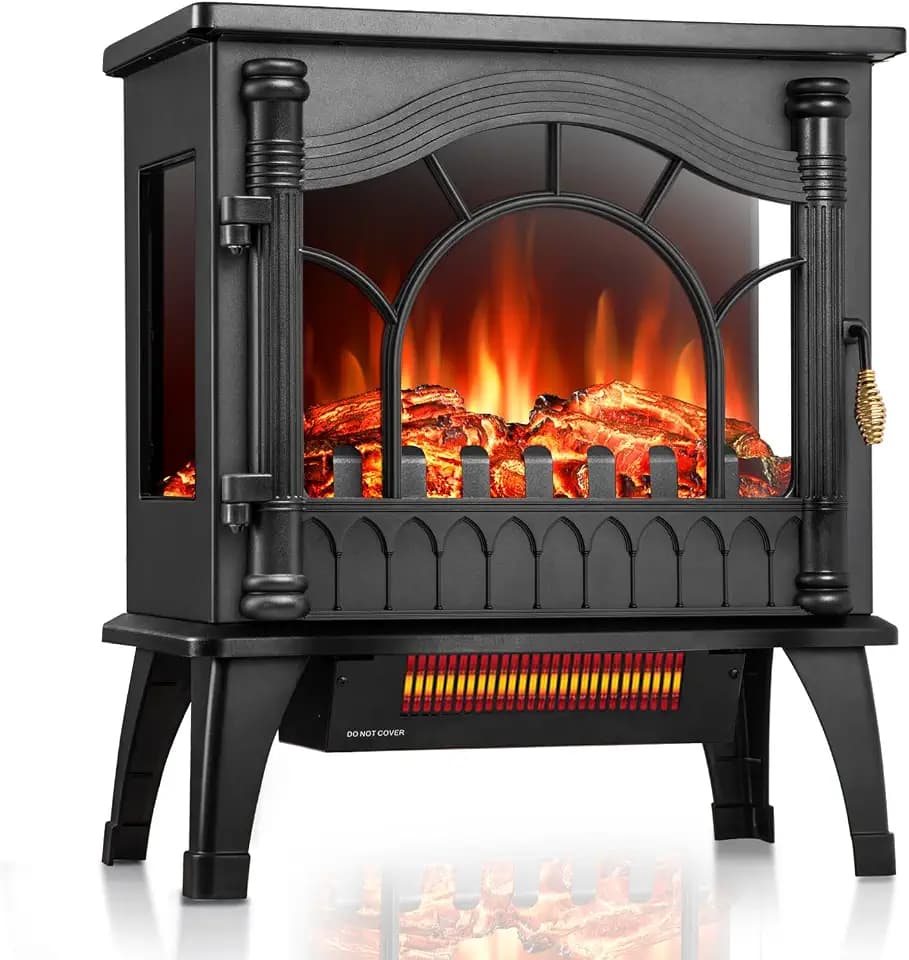 Electric Fireplace Stove with 3D Flame Effect, 1000/1500W & Flame-Only Mode