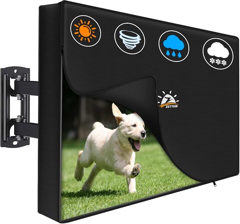 Zettum Aufklappbare TV Abdeckung für 40-43 Zoll Fernseher – Wasserdicht & Heavy Duty Bildschirmschutz Abdeckung, 600D PU Oxford mit Reißverschluss und Klappfunktion TV Cover Outdoor