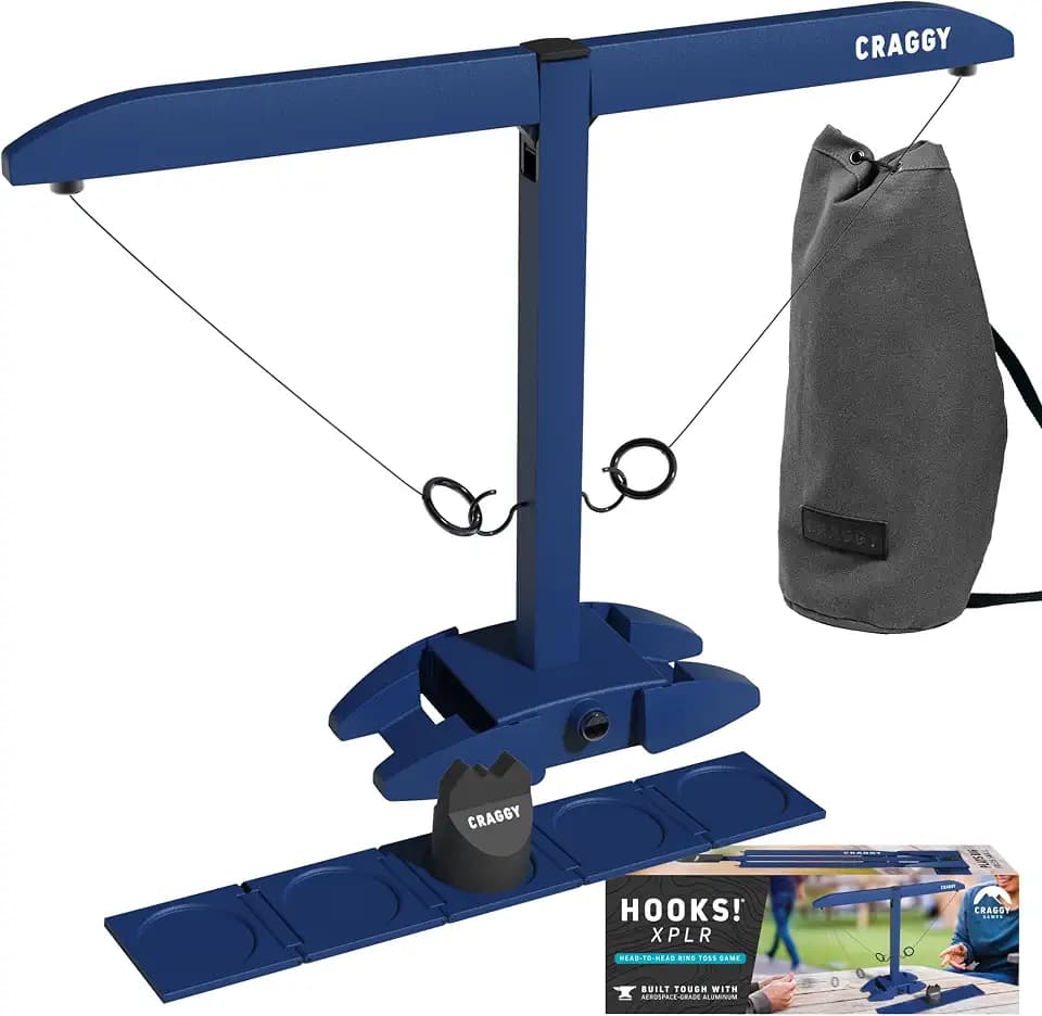 Craggy Games Ring Toss & Shot Ladder Game Hooks XPLR - Portable Aluminum Hook and Ring for Indoor/Outdoor Games - Game Night, Party Games, Travel, Multiplayer Fun