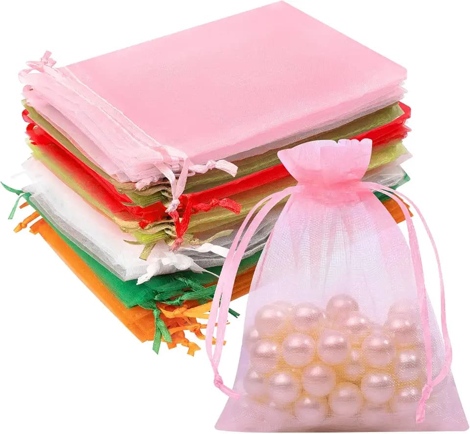 50PCS Organza Bags 3x4 Multicolor, Small Gift Bags for Jewelry Candy Goodie Treat Sachet, Mesh Gift Bag Drawstring for Wedding Baby Shower Party Favors Halloween Christmas, Gifts Wrapping Bulk