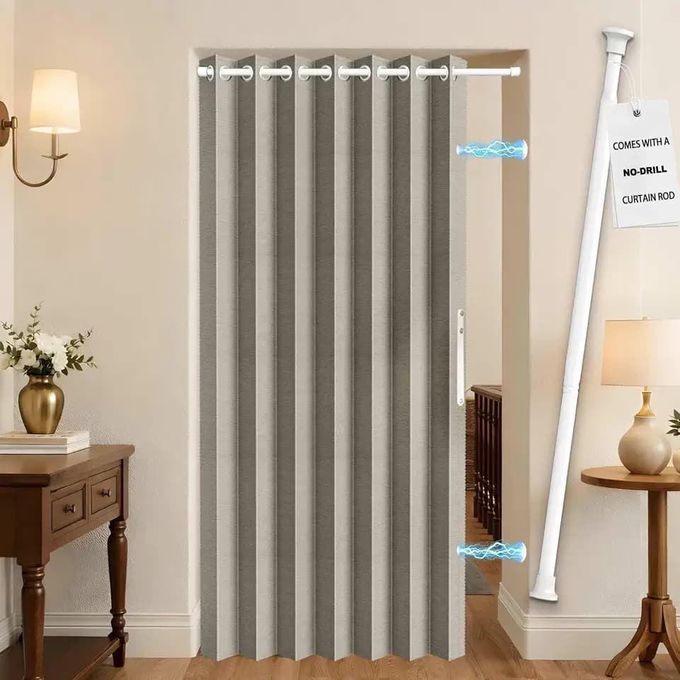 Blackout Magnetic Door Curtain Sets Included Rod for Closet Doors, No-Drill Folding Door Cover, Accordion Doors Interior Privacy Screen for Bedroom(1 Pack, 45 W x 80 L, Grey)