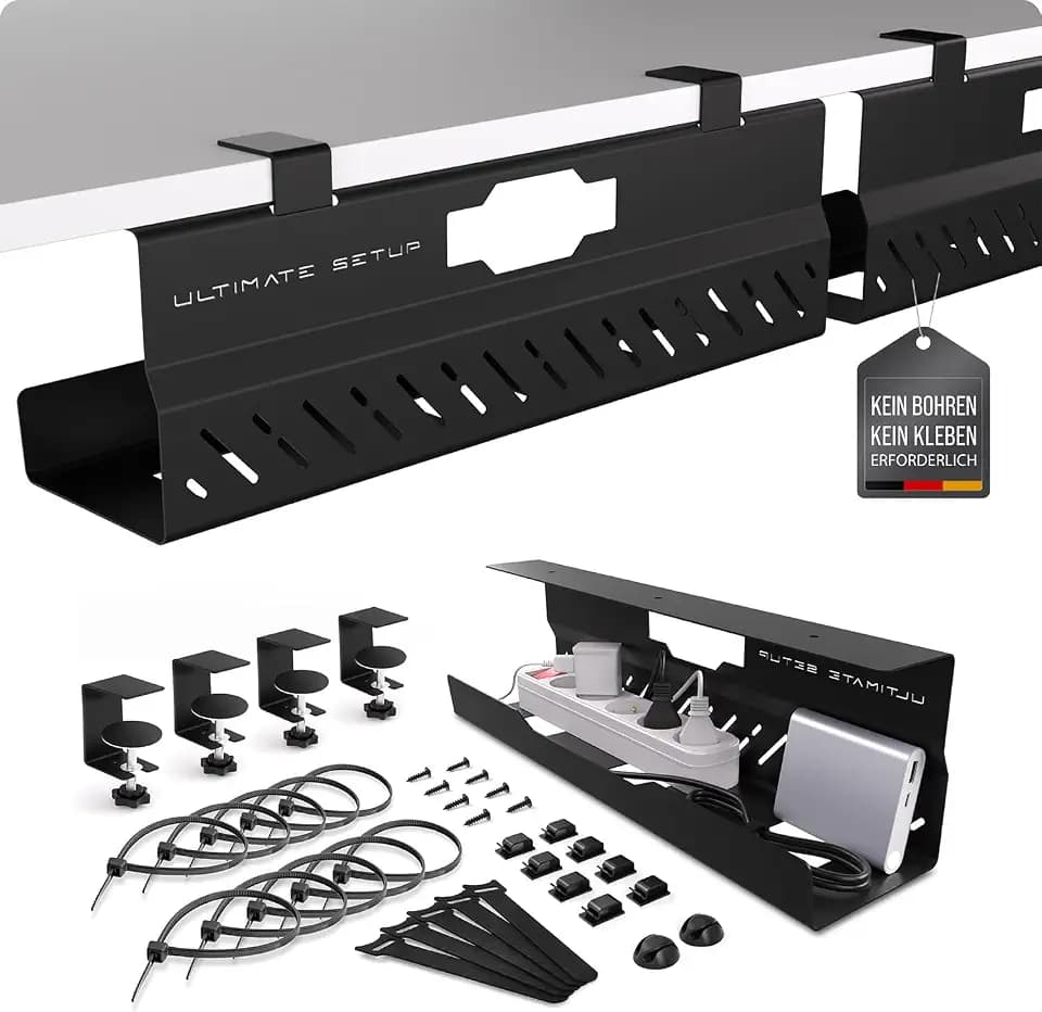 Kabelkanal Schreibtisch – Premium Kabelwanne (Schwarz, 2er Set)