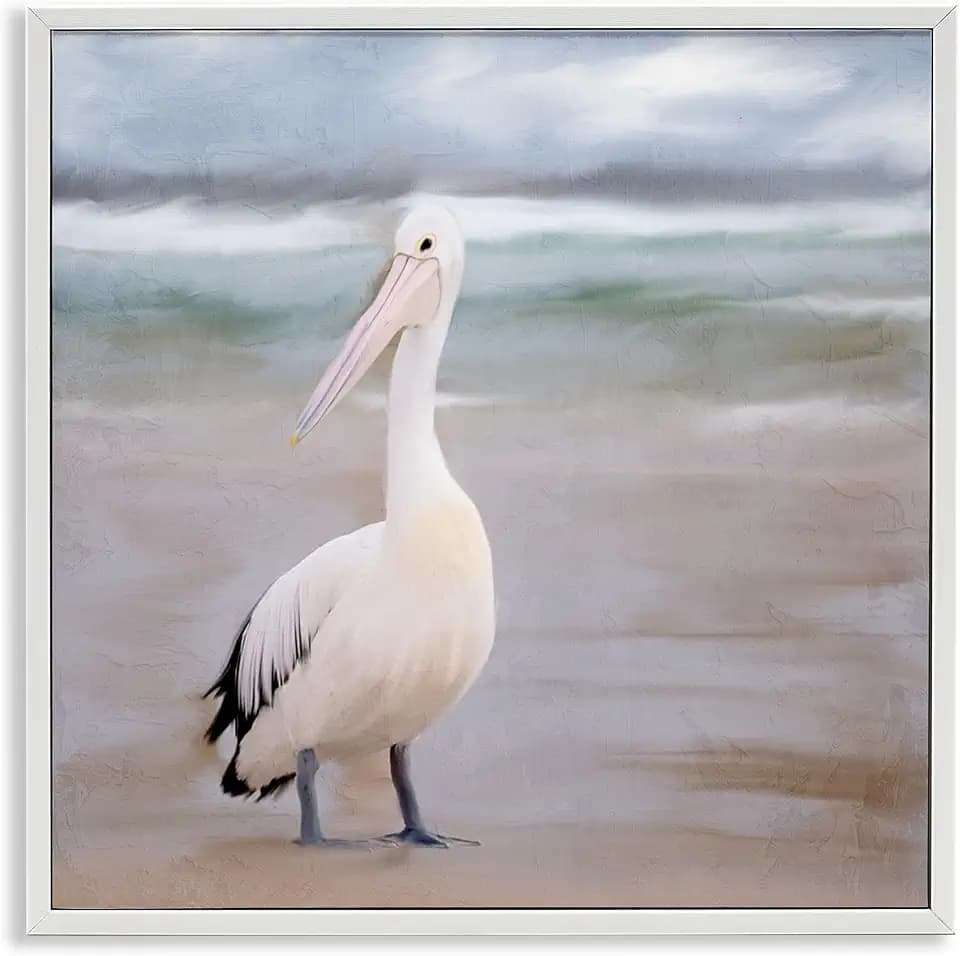 Pelican Walk Bird Portrait Coastal, 17 x 17 Inch Framed Giclée Print