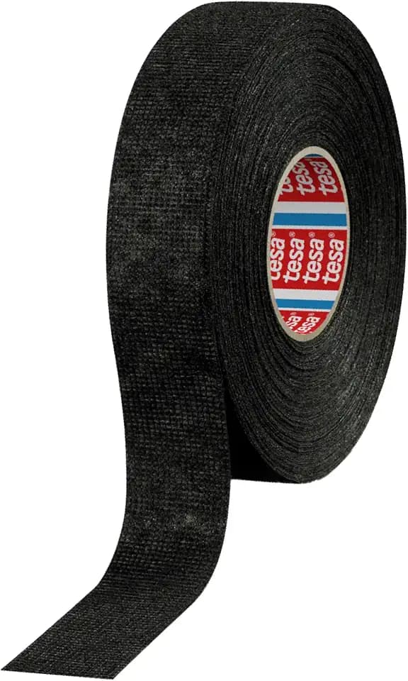 tesa 51608 Noise Damping PET Fleece Automotive Wire Harness Tape, Black, 19mm x 25m, 1 Roll