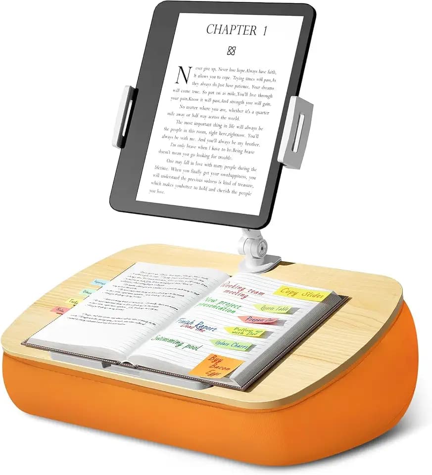 Beanbag Tablet Kissen Ständer, Tablet Halterung mit verstellbarem Arm, kompatibel mit iPad, Kindle, Handy (4,7–13 Zoll), Schoßschreibtisch für freihändiges Lesen im Bett, Couch, Sofa (Orange)