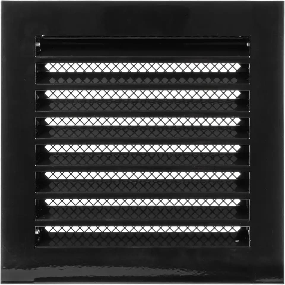 8" x 8" Inch Square Black Galvanized Steel Ventilation Grille with Metal Mesh (Duct 8" x 8"/Grille 10" x 10") HVAC - Heating, Cooling Air Intake Louvered Vent - Exhaust Outdoor Vent System Duct Cover