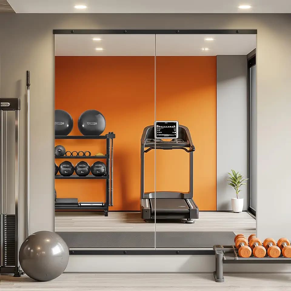 Home Gym Mirror for Wall, 56x28x2PCS Frameless Full Length Mirror, Black