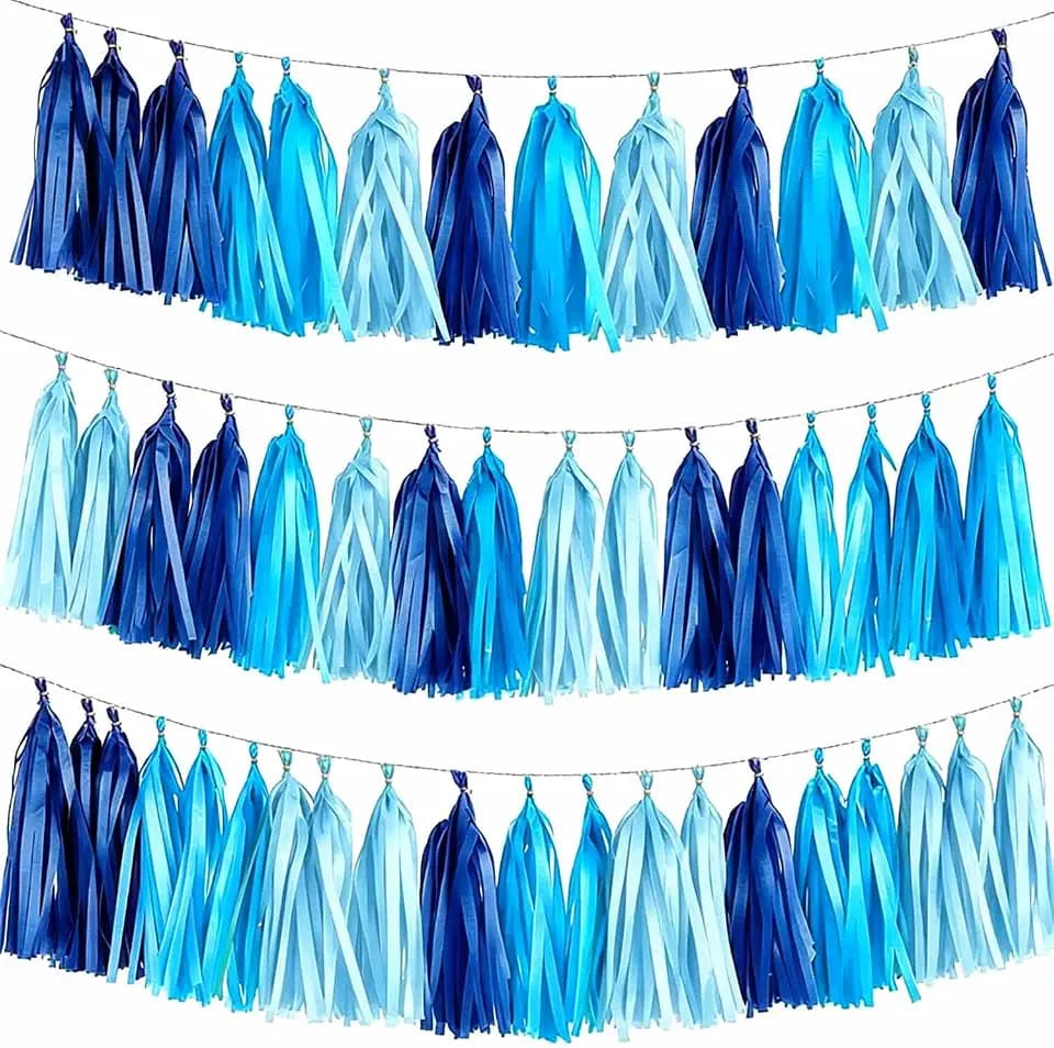 Blue Gradient Tissue Paper Tassels 30pcs,Easy to Hang Indoors or Outdoors,Adding Festive Whimsy to Any Celebration.