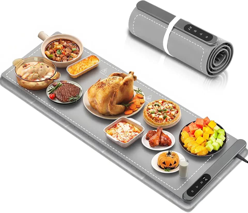 Try Silicone Food Warming Mat - 40 x 15 Inch Extra Large with Heat-Resistant Mat, 500W Graphene, 6 Temp & 6H Timer, Rollable Electric Heating Mat