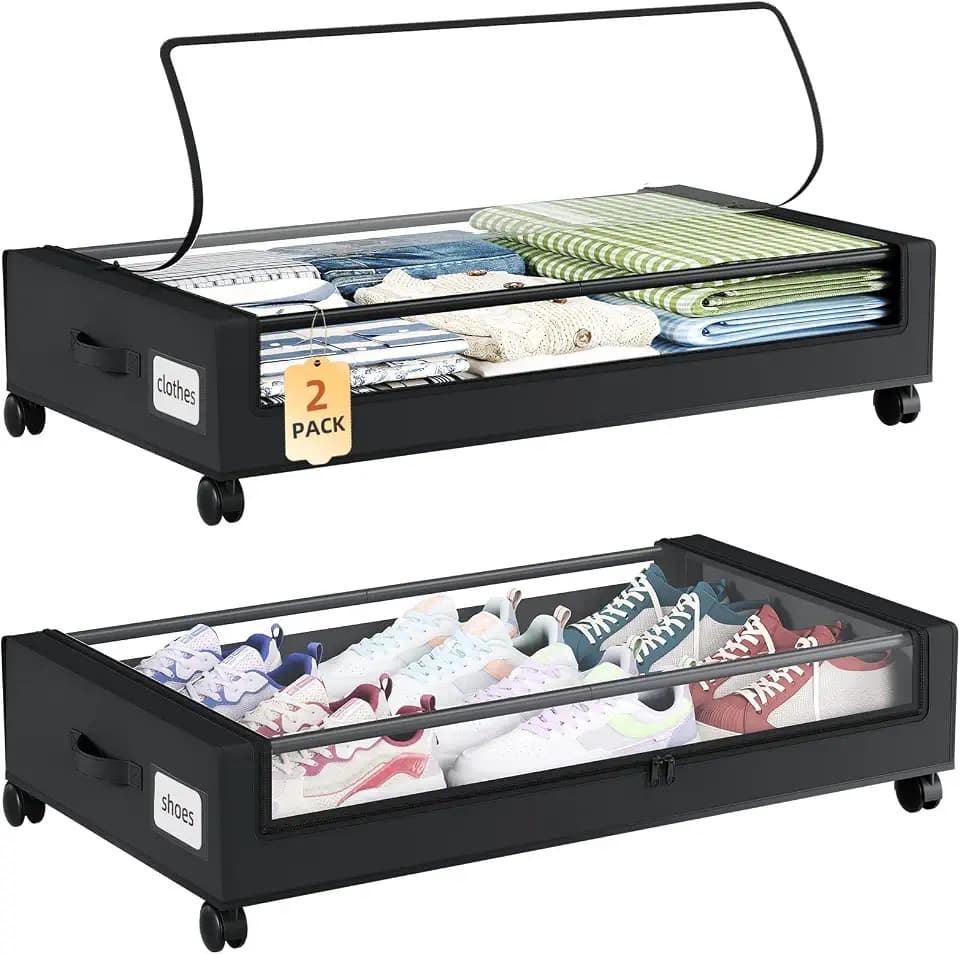 Somdot Under Bed Storage with Wheels, 2 Pack Under Bed Storage Containers