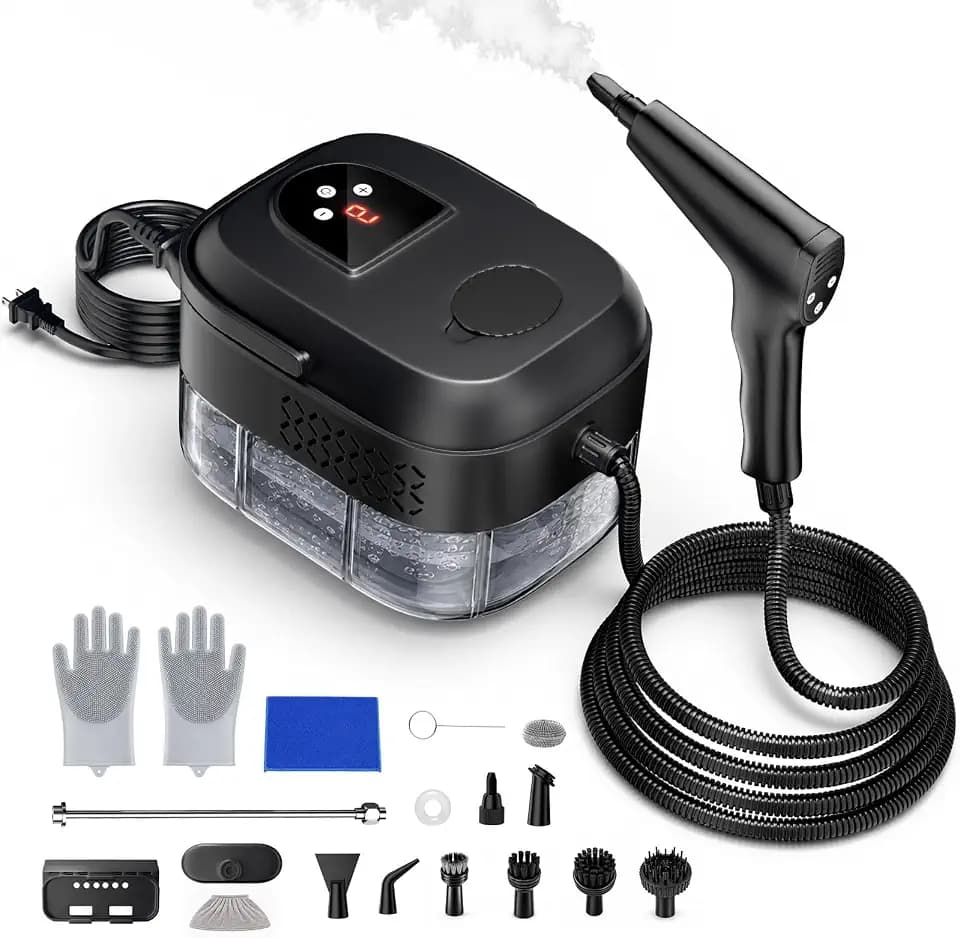 Smedz Steam Cleaner for Home, 1500W Portable Steamer for Cleaning, 1.4L Tank, 6 Steam Levels, 15s Heat-Up, 17-in-1 Accessories for Grout, Tile, Kitchen, Car & Upholstery