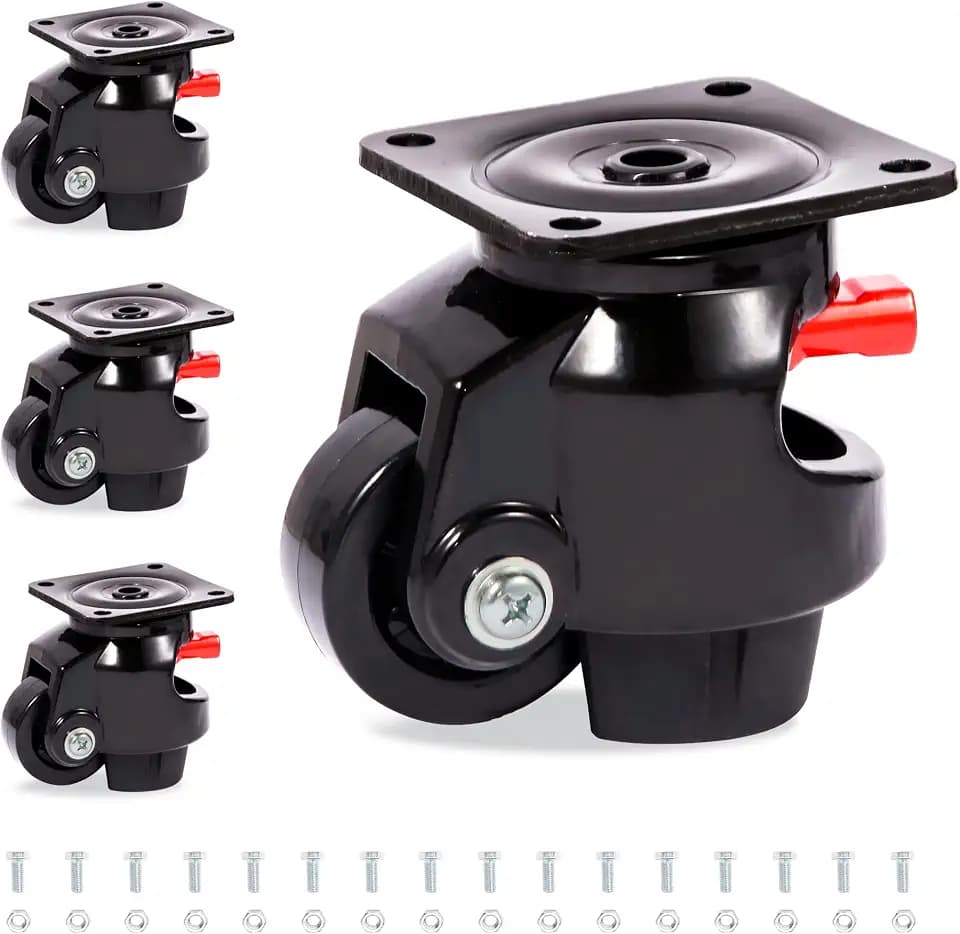 Nefish Leveling Casters Set of 4 Heavy Duty 80F, Retractable Caster Wheel for Workbench, Ratchet Arm Design 3300 LBS Capacity, 360 Degree Swivel Castor with Rubber Foot for Furniture, Equipment