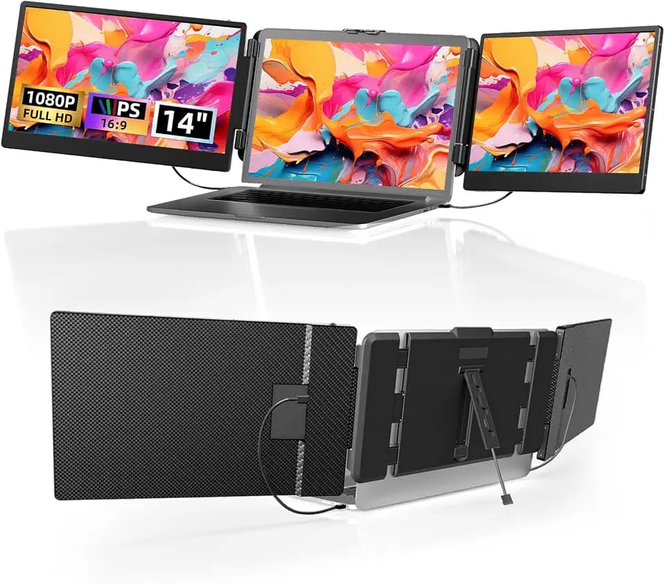 Laptop Bildschirm Erweiterung 14" FHD 1080P IPS Triple Laptop Screen Extender Laptop Monitor Erweiterung Extension Display Monitor Extender für 13,3-17" Laptops Kompatibel mit Windows Chrome