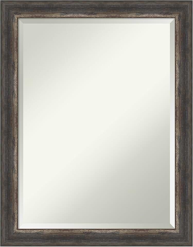 Amanti Art Brown Bathroom Mirror for Over Sink, 27x21 Bark Rustic Char Narrow Rectangle Vanity Mirror, Medium Country Rustic Frame, Hangs Horizonally and Vertically, Bathroom Wall Decor, Beveled Edge