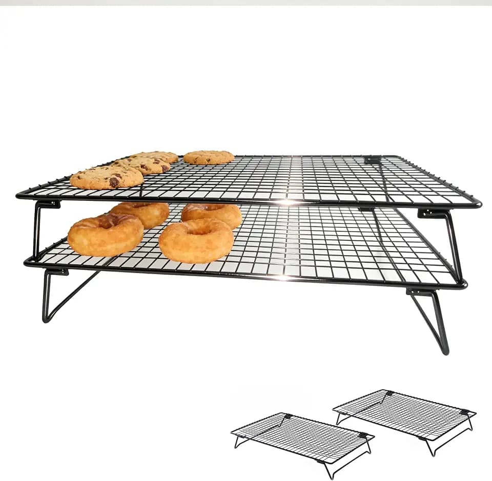 Collapsible Cooling Racks for Cooking and Baking,2 Pack Stackable Wire Cooling Rack for Cookie Bread Cake Pizza,Drying,Roasting,Grilling,17 * 11 * 3Inch