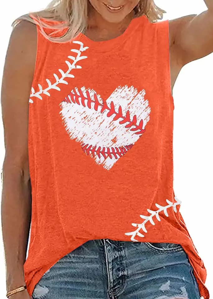 Baseball Tank Tops Women Baseball Heart Print Shirt Funny Play Ball Tank Casual Sleeveless Vest Summer Graphic Tee Top