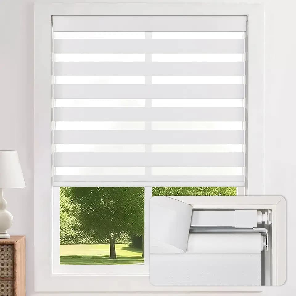 LazBlinds No Drill Zebra Blinds for Windows 24" W x 72" H, White