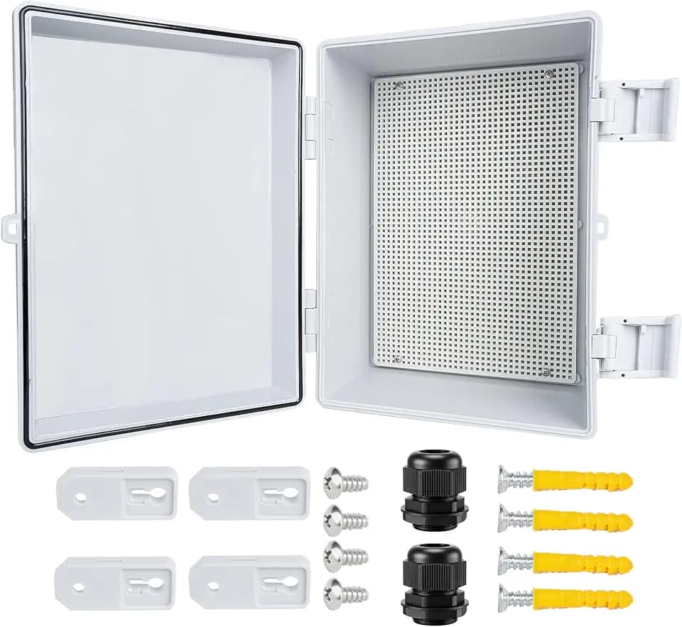 Junction Box IP67 Waterproof, Outdoor Electrical Box ABS Plastic with Mounting Plate – Hinged Lid Weatherproof Electrical Enclosure for DIY Wiring Projects Grey, 14.2"x10.2"x6.7"