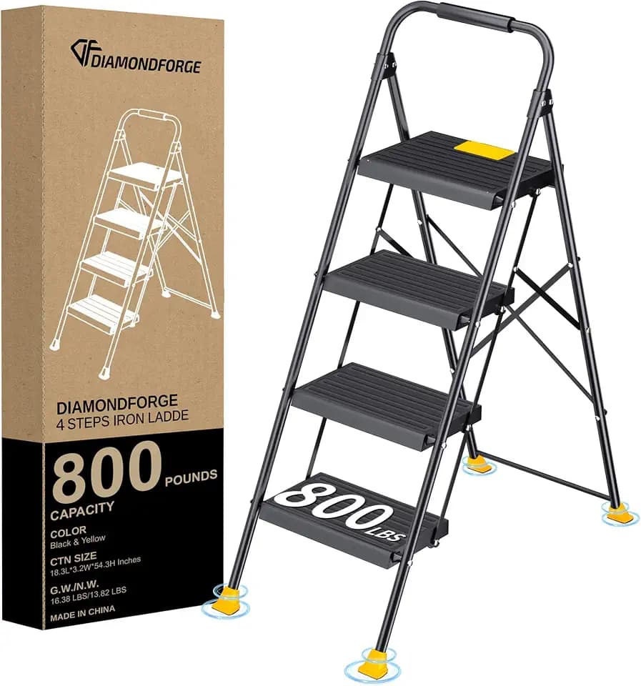 Foldable Step Ladder Stool for Home Adults, 4 Step Tall Extension with Handrails, Heavy Duty 800Lbs Ladder for Indoor Kitchen Closet Stair Use