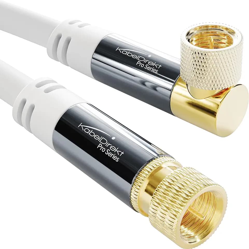 KabelDirekt – 4K SAT TV-Kabel 90°/gerade – 10m – F-Stecker, Weiß
