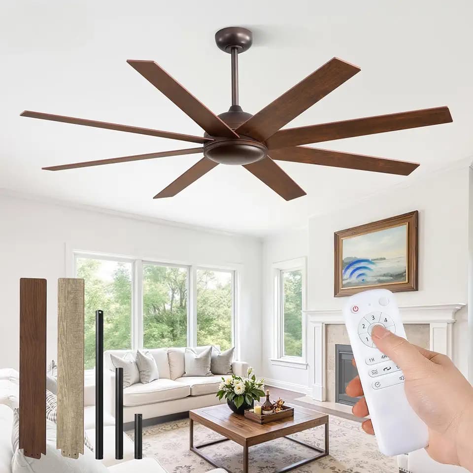 Fanbulous 62 Inch large Ceiling Fan without Light, Brown, Farmhouse, Remote
