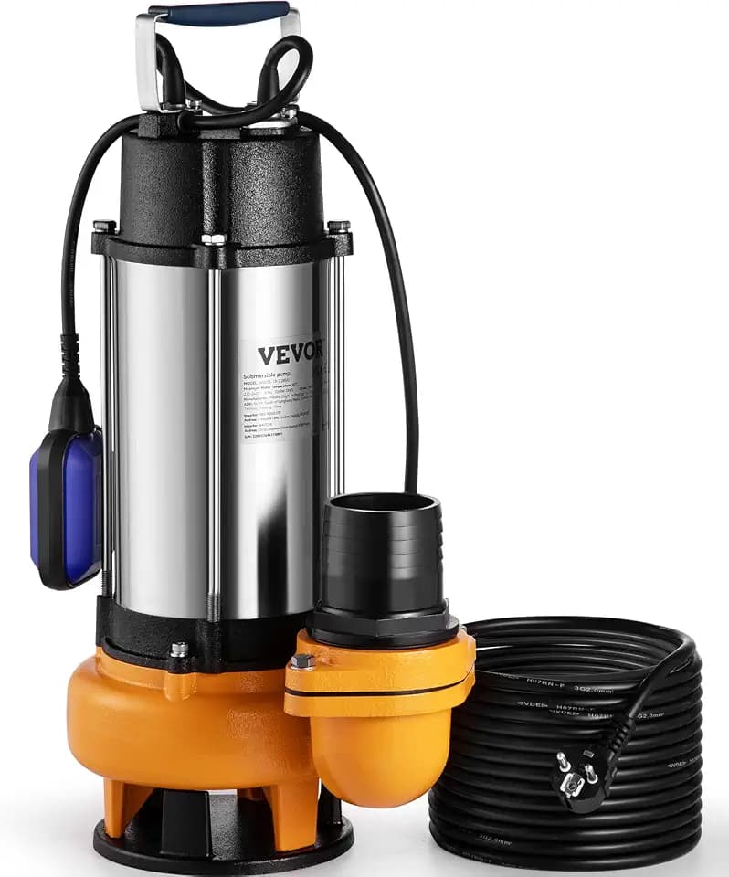 VEVOR Schmutzwasserpumpe mit var. Schwimmerschalter Tauchpumpe 2200W Gartenpumpe Durchfluss 60000L/h Schmutzwassertauchpumpe max. Hub 18m Wasserpumpe IPX8 Ideal zum Pumpen von Wasser