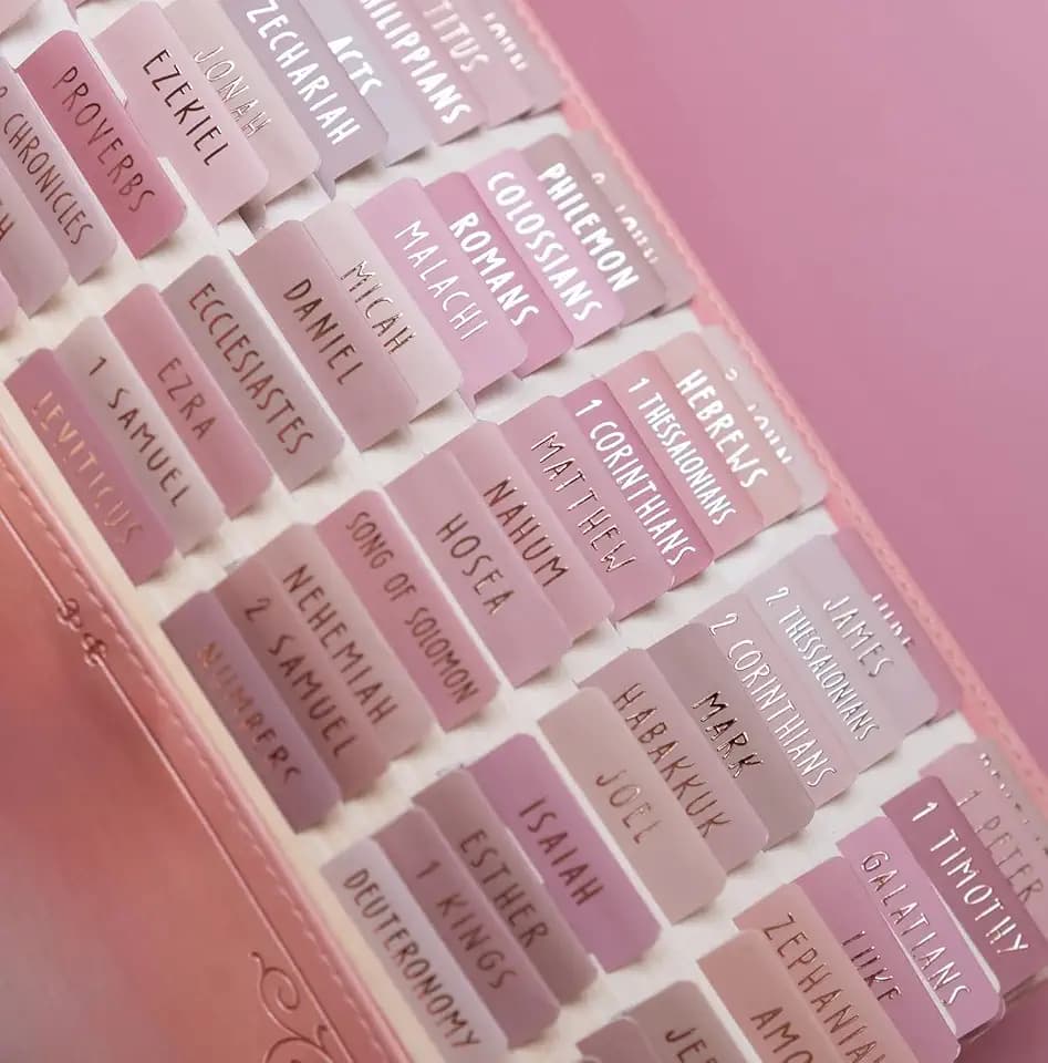 UPAFEXXI-Laminated Bible Tabs, Rose Gold Foil Embossed Lettering(Pink)