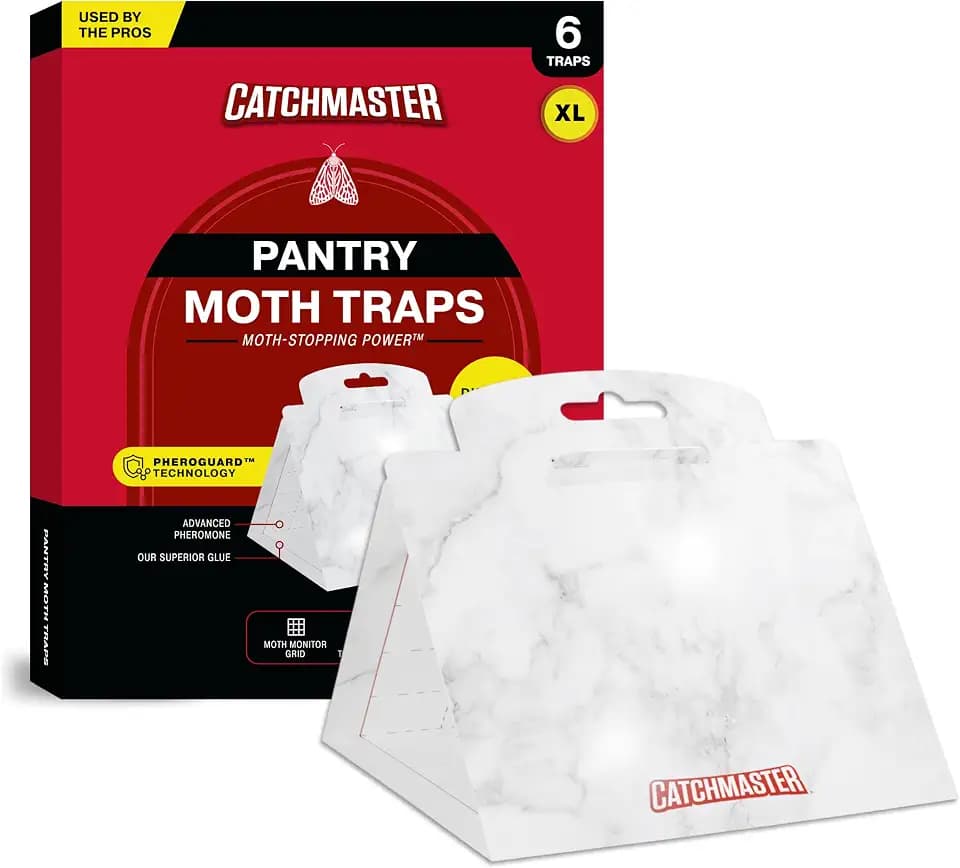 Catchmaster Pantry Moth Traps with Premium Extra Strength Pheromone Technology – XL, Extra-Strength Flour & Indian Meal Moth Traps – Protects Kitchen Cabinets & Food Storage – Marble, 6PK