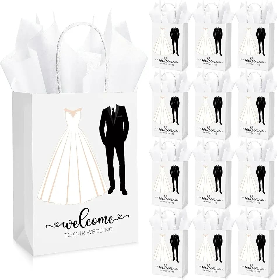 Zhanmai 50 Sets 5.91 x 3.15 x 8.27 Inch Wedding Welcome Bags for Guests