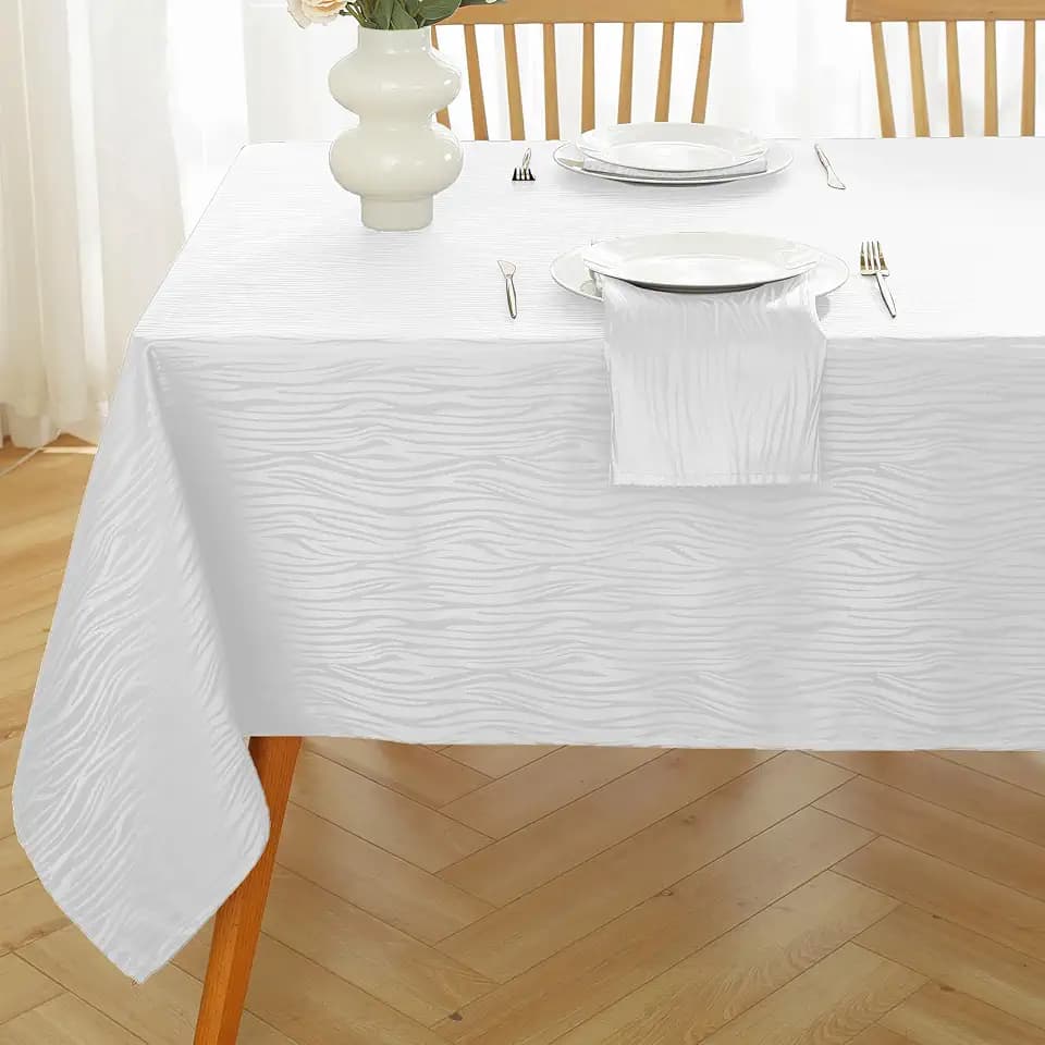 SASTYBALE Wavy Swirl Jacquard Tablecloth, 60 x 102 Inch Rectangular White