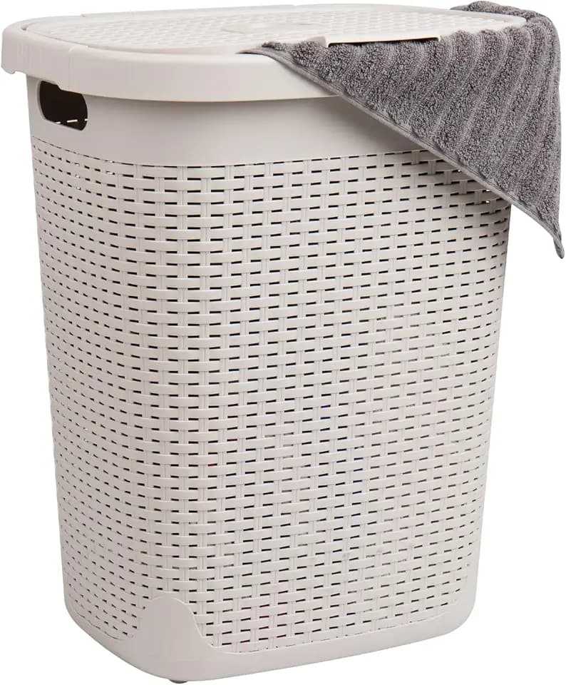 Mind Reader 50L Slim Laundry Hamper with Lid, Plastic, Ivory