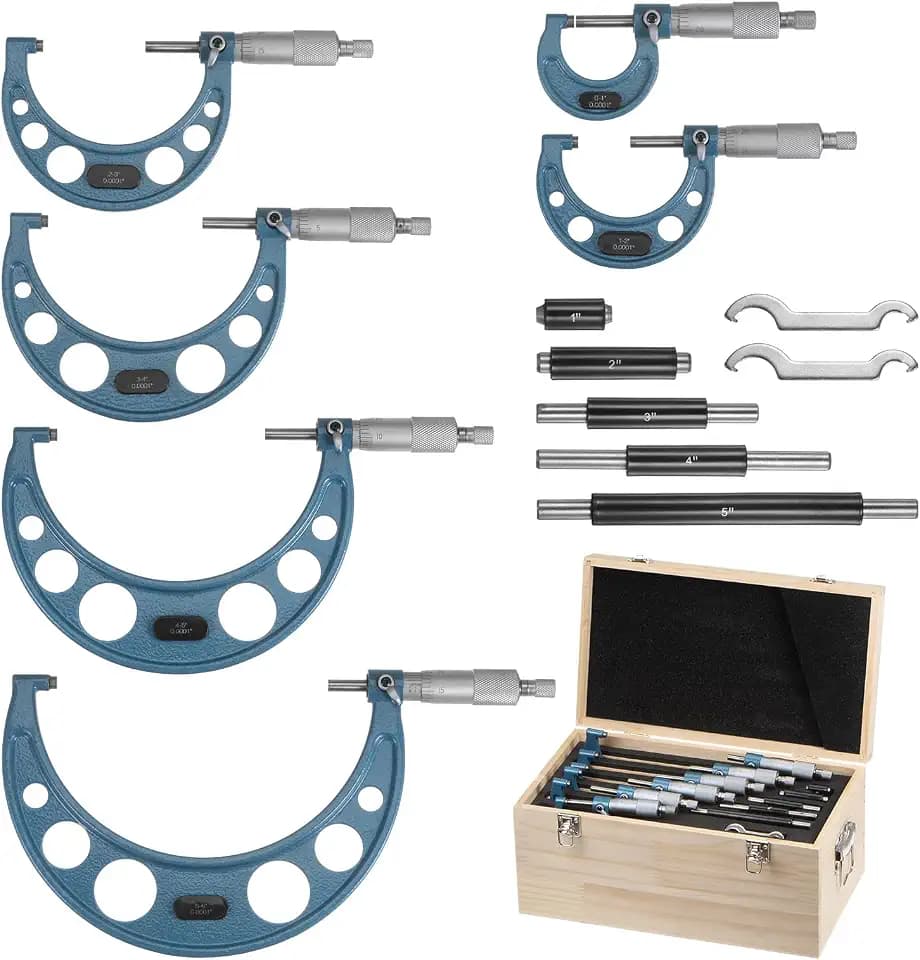 HARFINGTON Outside Micrometer 0-1" 1"-2" 2"-3" 3"-4" 4"-5" 5"-6" Measuring Tool 0.0001" Graduation 6in1 Set