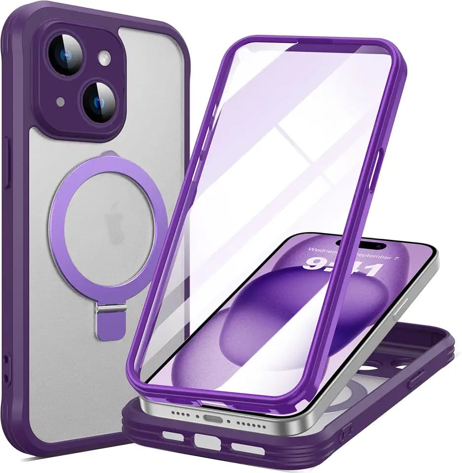 Magnetic Case for iPhone 15 Plus Case with Invisible Stand,6.7" Purple