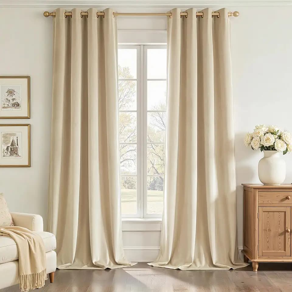 Topfinel 94 Inches Length Custom Ceiling Beige Cream Blackout Curtains,Soft Velvet Room Darkening Soundproof Curtains,Modern Decorative Thick Elegant Tan Curtains 52" X 94" for Living Room 2 Panels