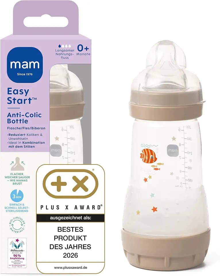 MAM Easy Start Anti-Colic Babyflasche 260 ml, 0+ Monate, Gr. 1, Fisch