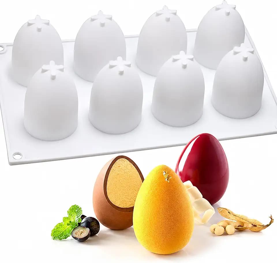 OCPO Kitchen 3D Egg Silicone Mold for Baking Mousse Cake, 8 Cavities