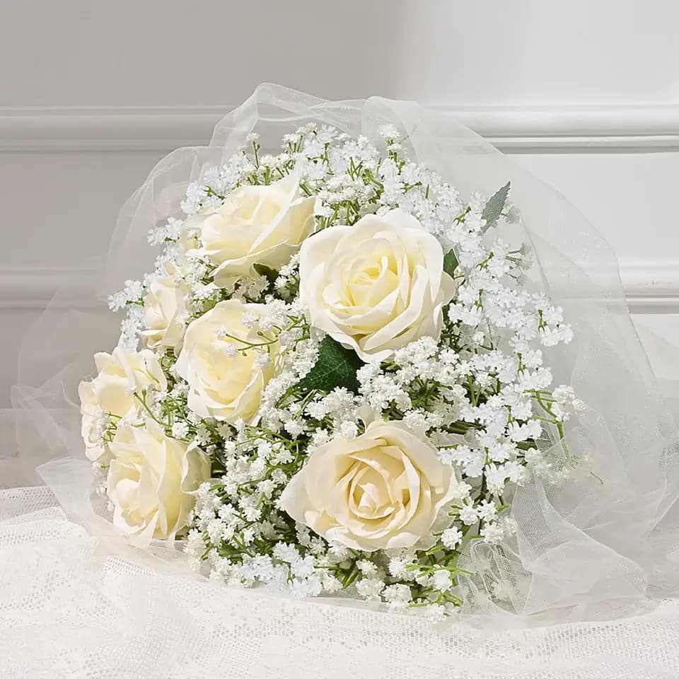Dolicer 24 Pcs Babys Breath Artificial Flowers Rose Bouquet
