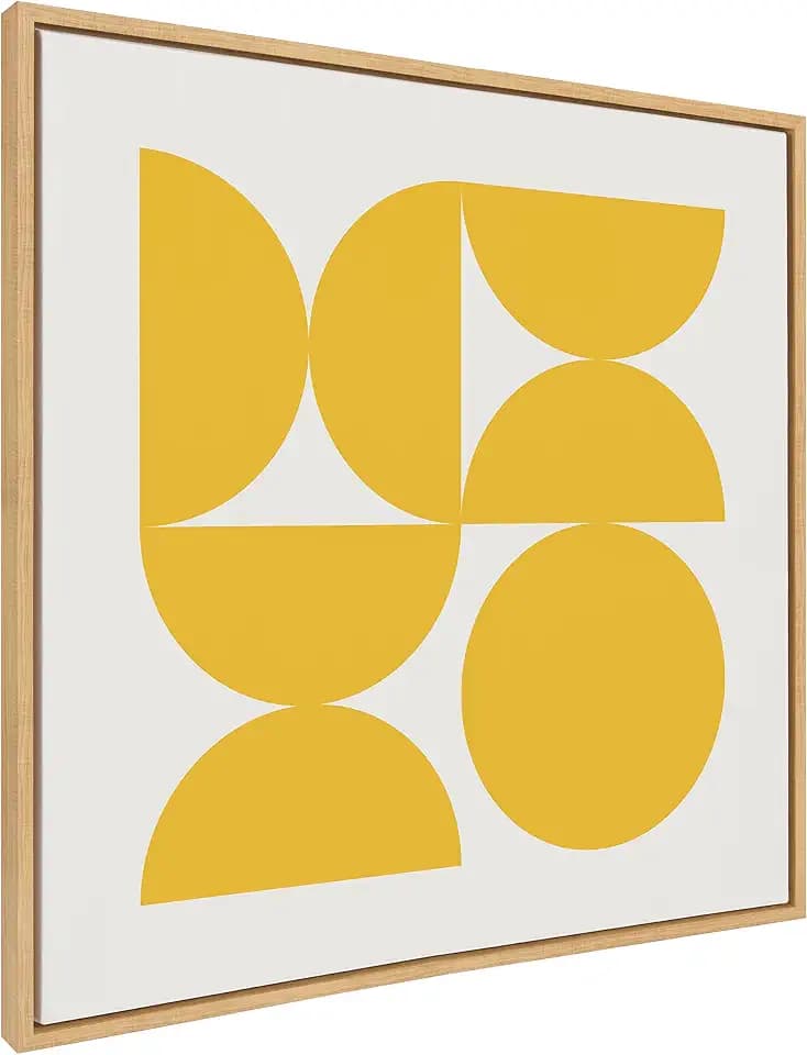 Kate and Laurel Sylvie Bold Vintage Geometric Sunshine Yellow Framed Canvas Wall Art by The Creative Bunch Studio; 30x30 Natural; Modern Abstract Art with Geometric Inspiration