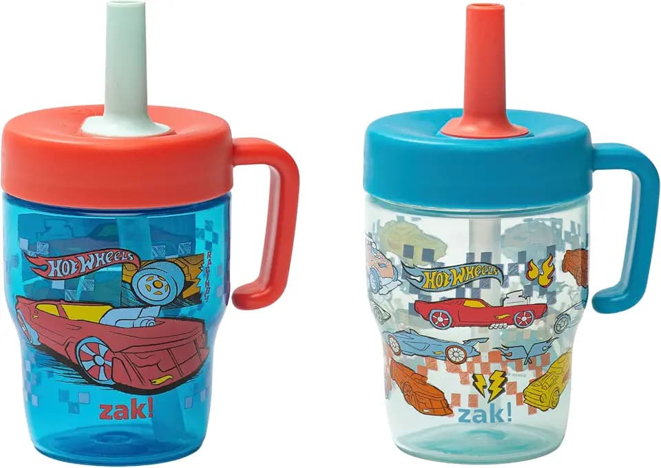 Zak Designs Hot Wheels Capri 10oz Leak-Proof Toddler Straw Cups, 2-Pack