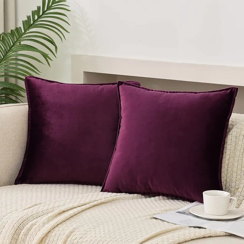 Velvet Purple Throw Pillow Covers 20”x20”Pack of 2 Soft Decorative