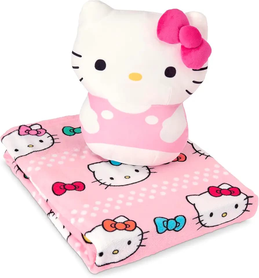 Northwest Hello Kitty Bowtastic Hugger Pillow & Silk Touch Throw Blanket Set, Stuffed Animal, 50x60 inches and 11 inch Plushie